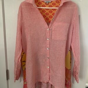 Vincente Pink and Orange Striped Shirt M